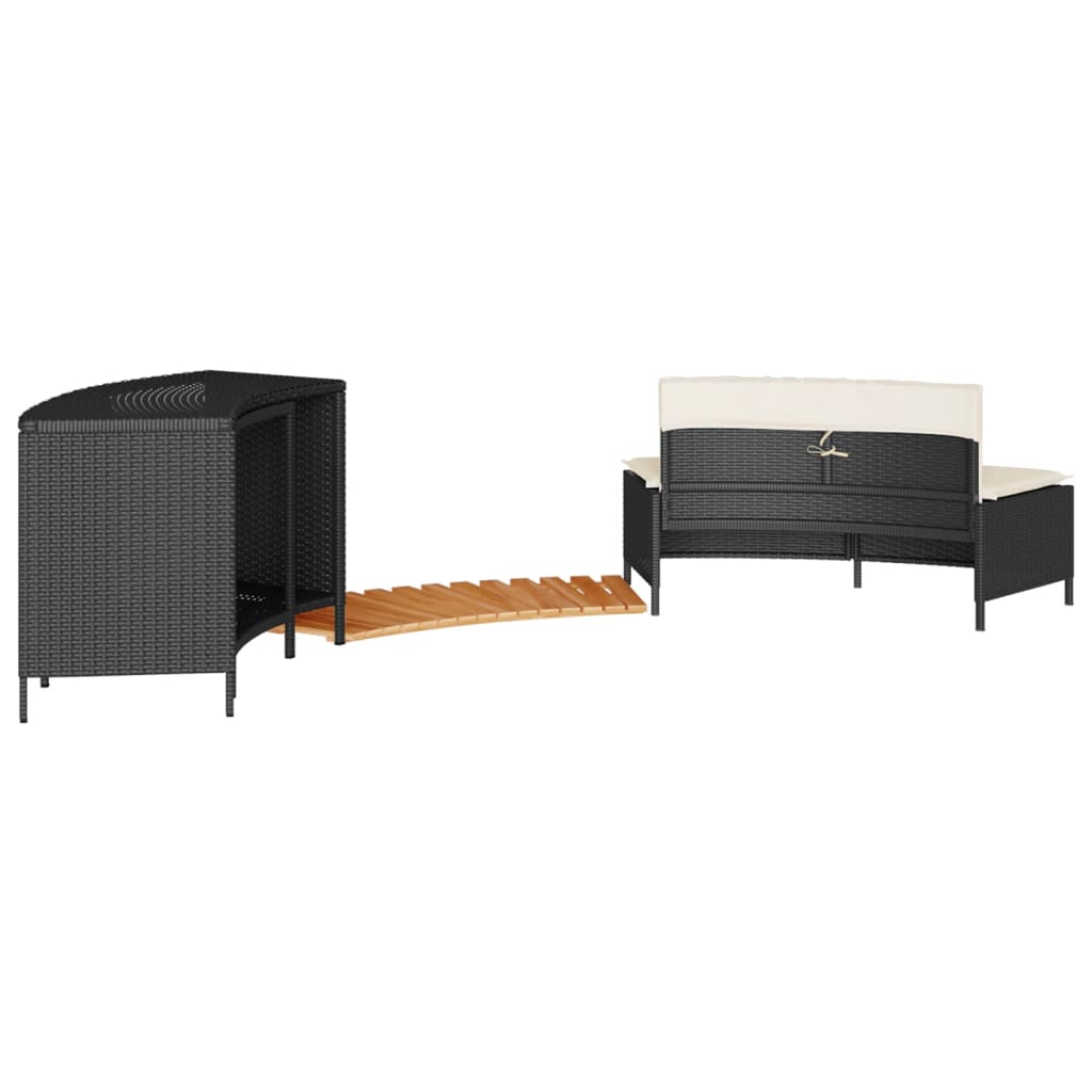 Fekete polyrattan és tömör akácfa jakuzzi-keret