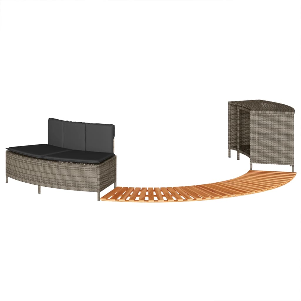 Szürke polyrattan és tömör akácfa jakuzzi-keret