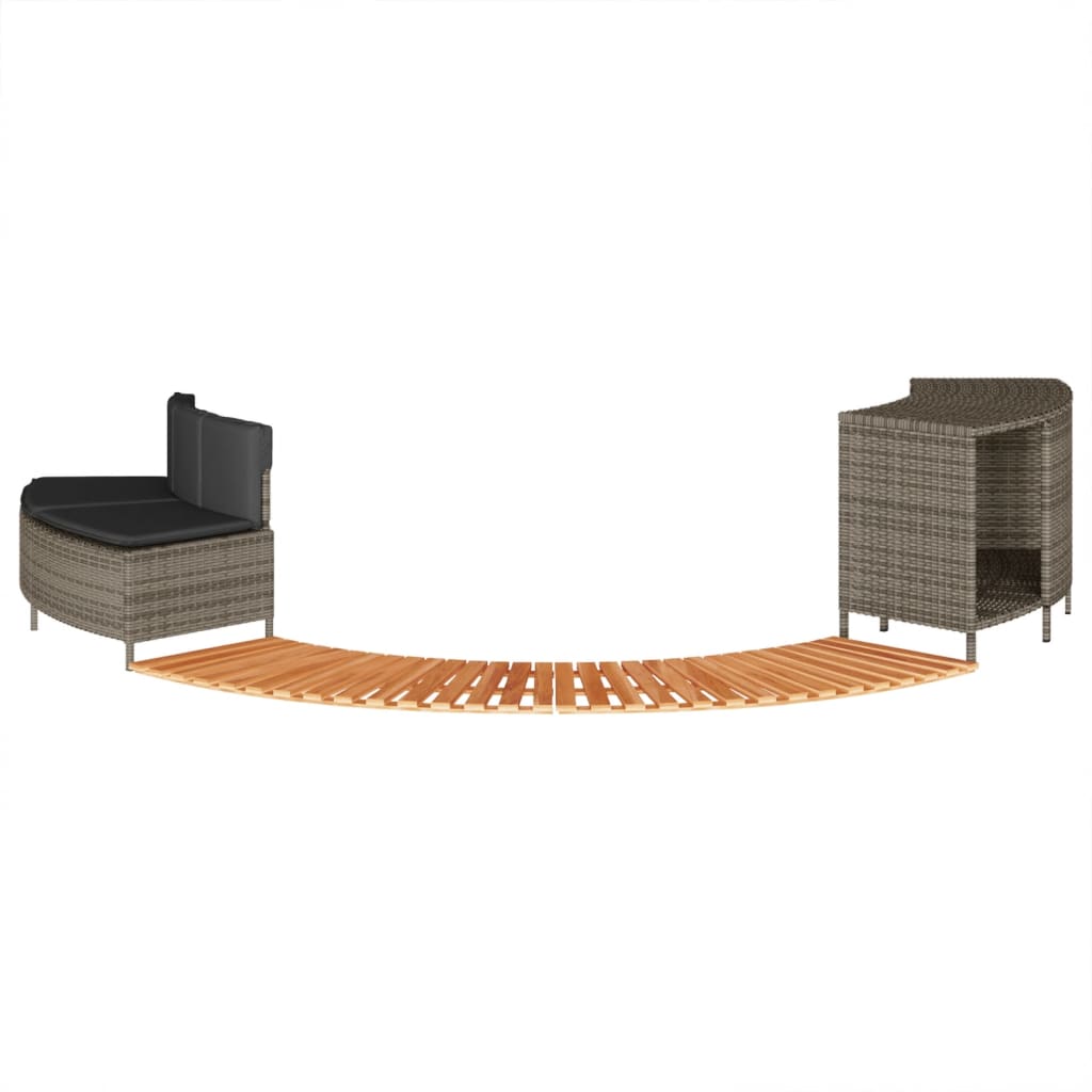 Szürke polyrattan és tömör akácfa jakuzzi-keret