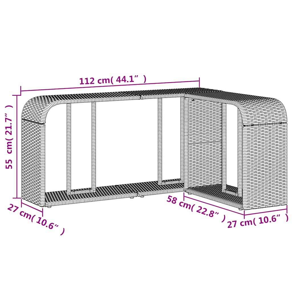 2 db fekete polyrattan tárolópolc