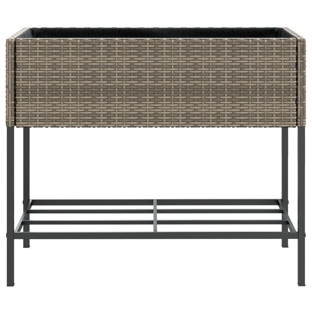 2 db szürke polyrattan kerti ültetőláda polccal 90 x 40 x 75 cm