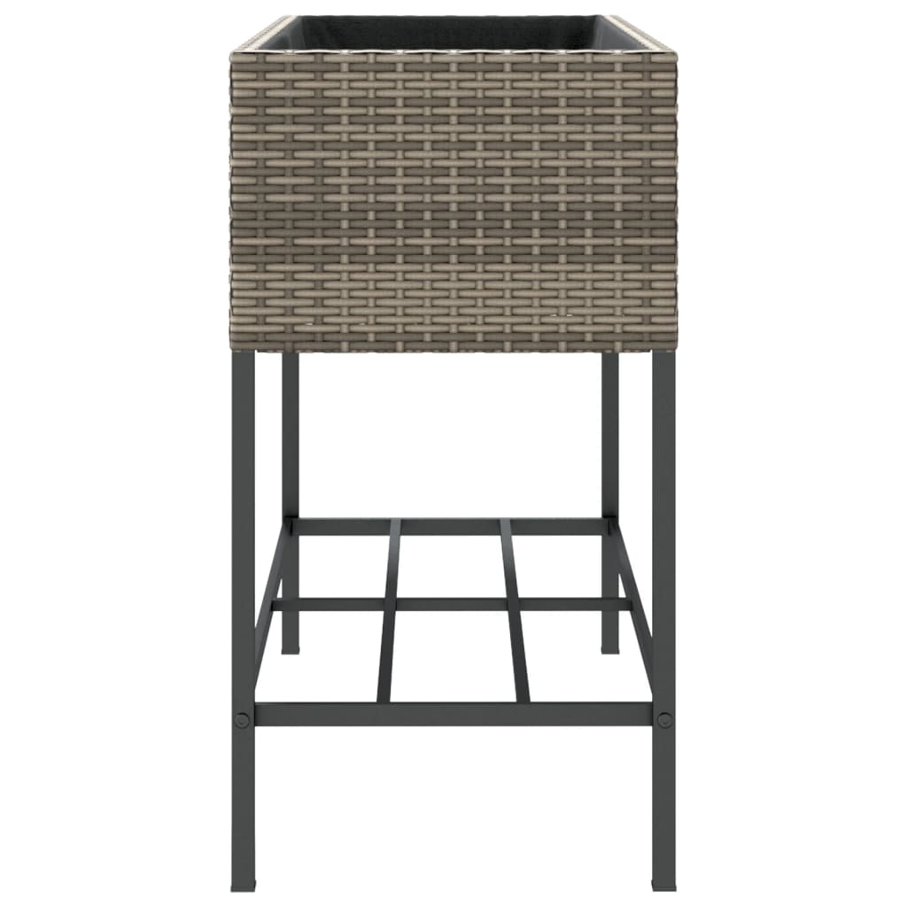 2 db szürke polyrattan kerti ültetőláda polccal 90 x 40 x 75 cm