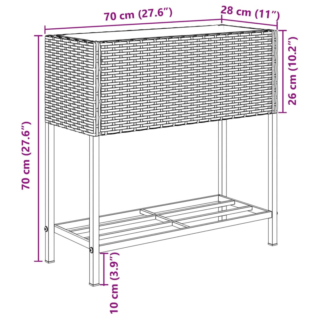 2 db barna polyrattan kerti ültetőláda polccal 70 x 28 x 70 cm