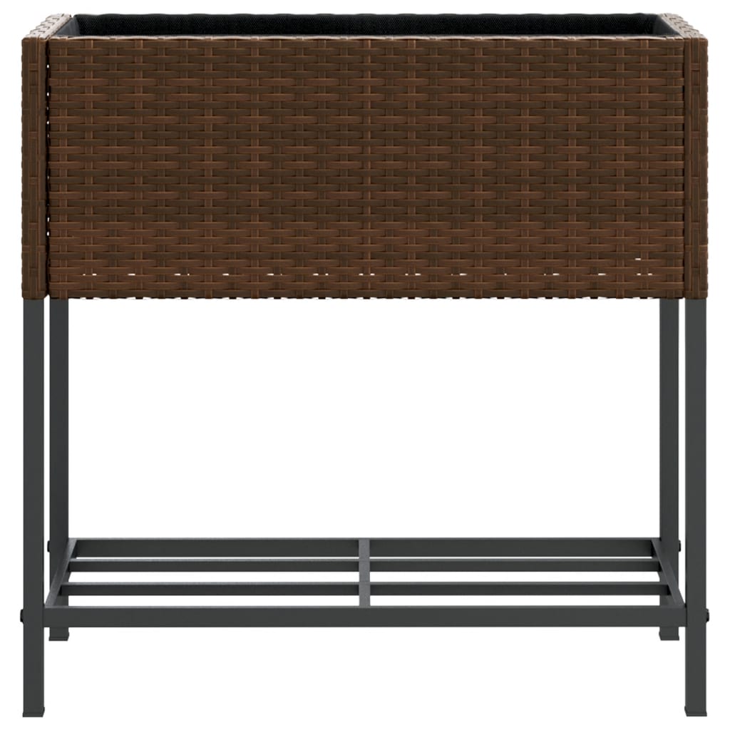2 db barna polyrattan kerti ültetőláda polccal 70 x 28 x 70 cm