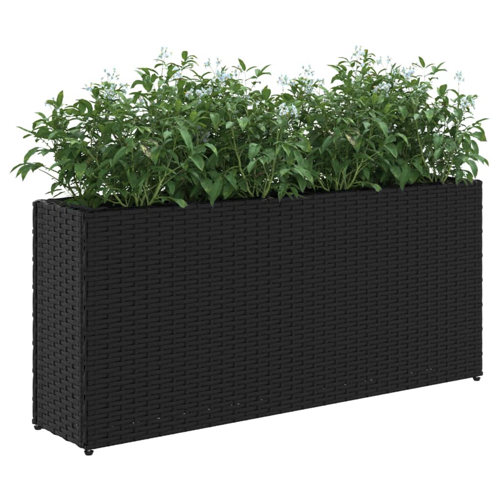 2 db fekete polyrattan kerti ültetőláda 2 cseréppel 90x20x40 cm