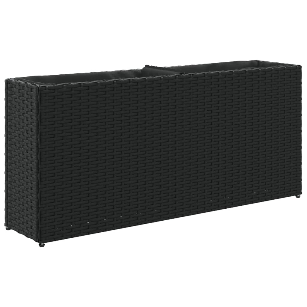 2 db fekete polyrattan kerti ültetőláda 2 cseréppel 90x20x40 cm