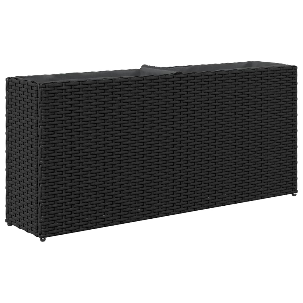 2 db fekete polyrattan kerti ültetőláda 2 cseréppel 90x20x40 cm