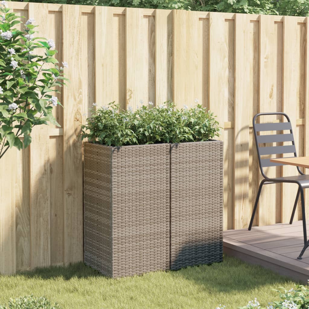 2 db szürke polyrattan kerti ültetőláda 40x40x80 cm