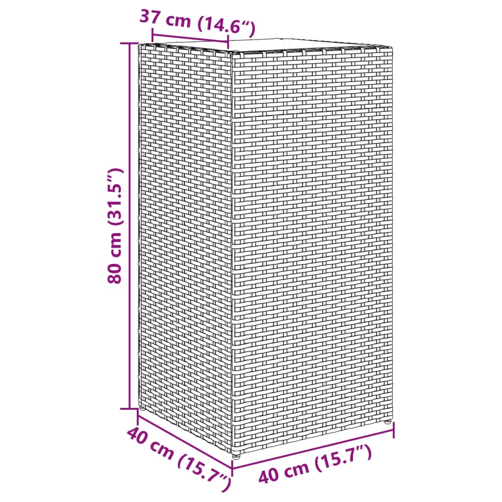 2 db szürke polyrattan kerti ültetőláda 40x40x80 cm
