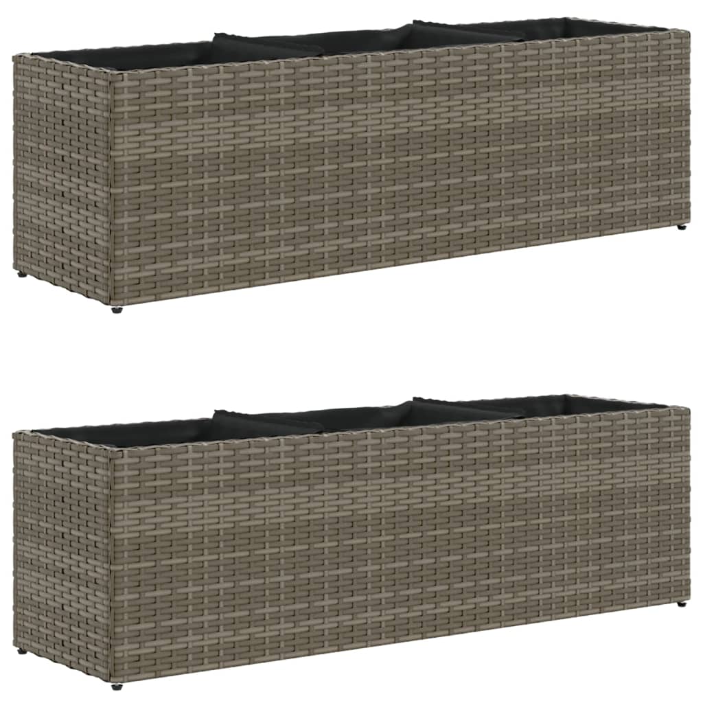 2 db szürke polyrattan kerti ültetőláda 3 cseréppel 105x30x32cm
