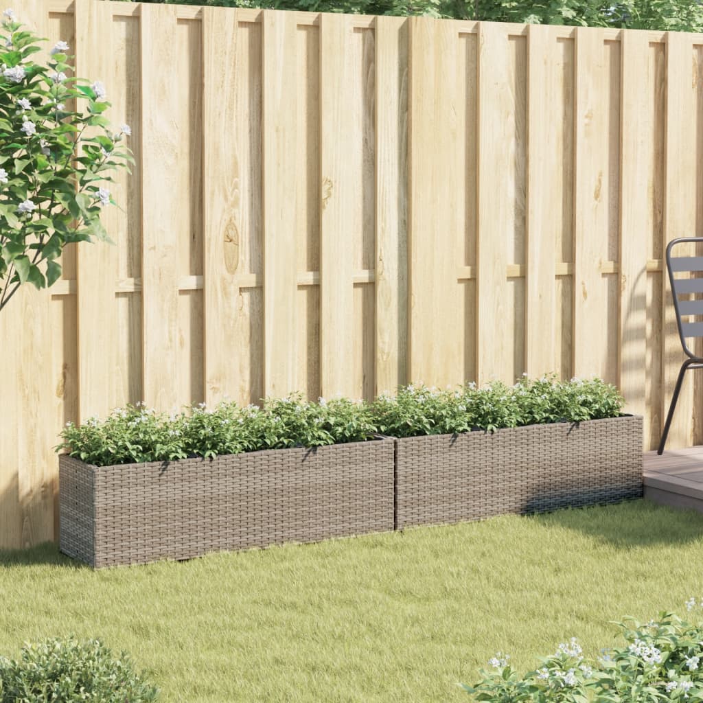 2 db szürke polyrattan kerti ültetőláda 3 cseréppel 105x30x32cm