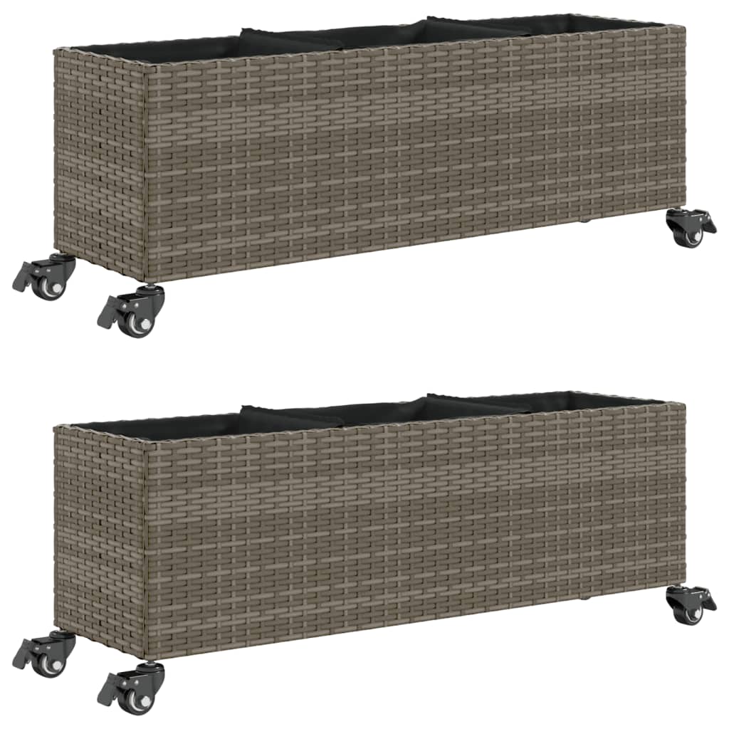 2 db szürke polyrattan növénytartó kerékkel 107x32x38 cm