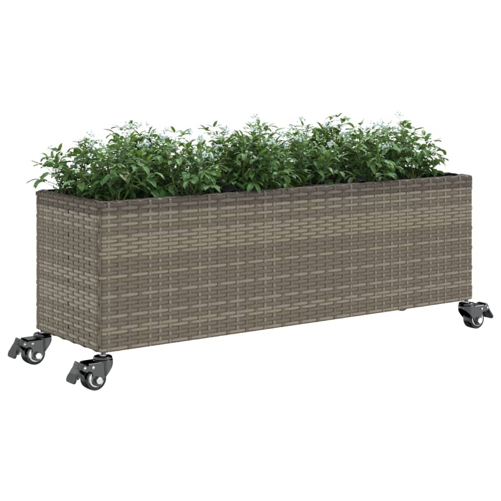 2 db szürke polyrattan növénytartó kerékkel 107x32x38 cm