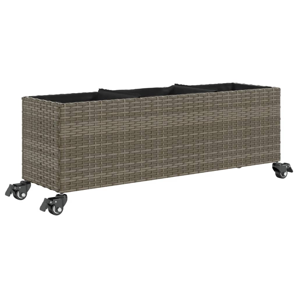 2 db szürke polyrattan növénytartó kerékkel 107x32x38 cm