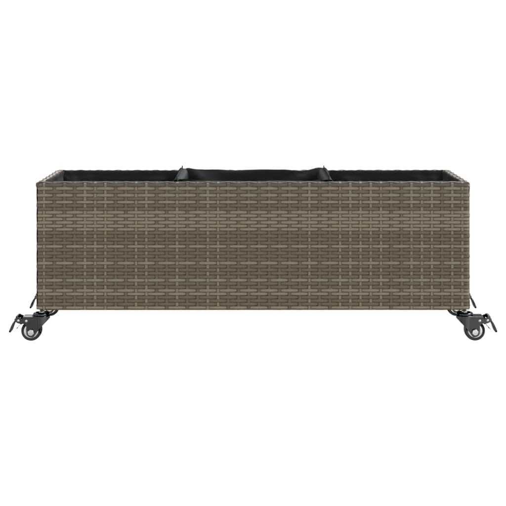 2 db szürke polyrattan növénytartó kerékkel 107x32x38 cm