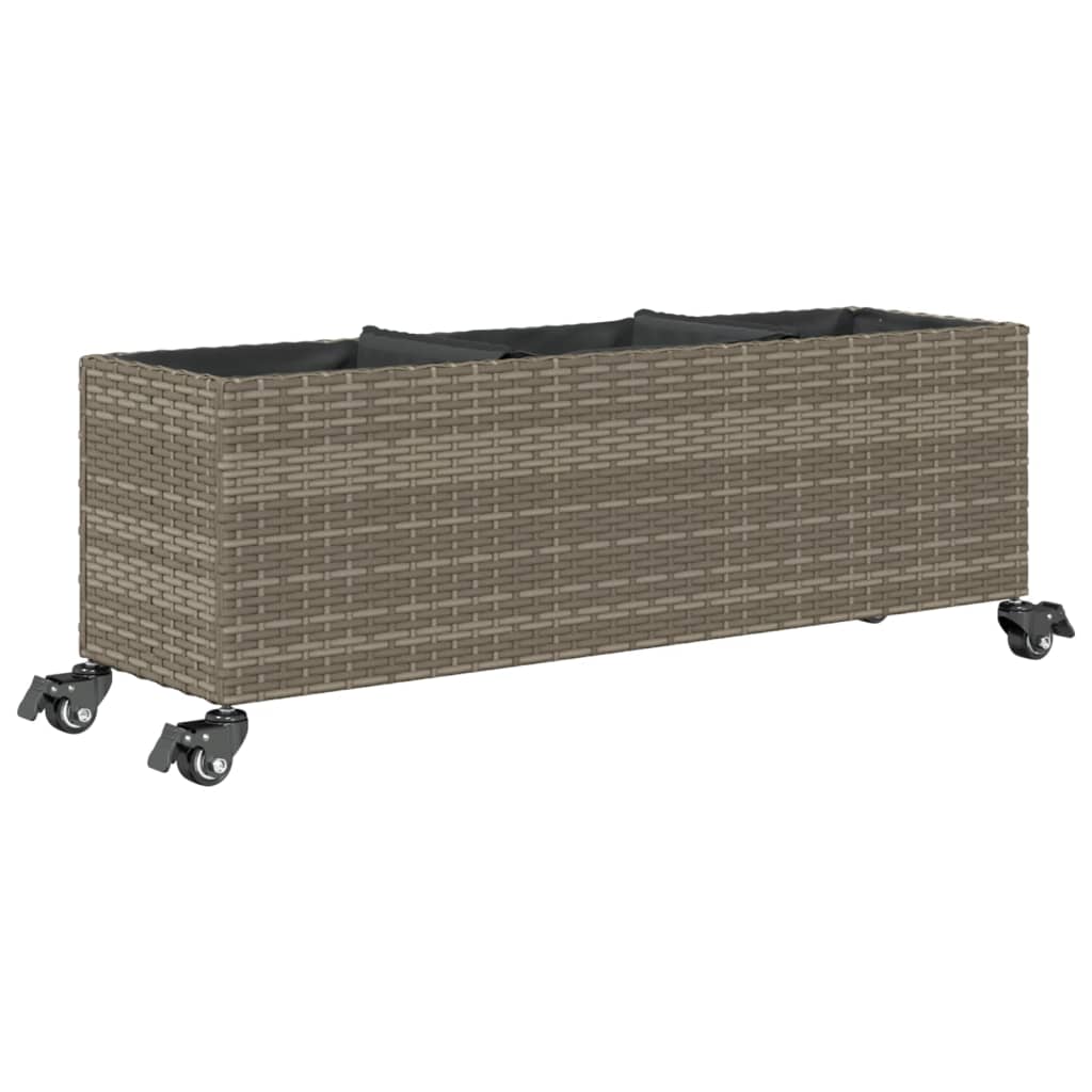 2 db szürke polyrattan növénytartó kerékkel 107x32x38 cm