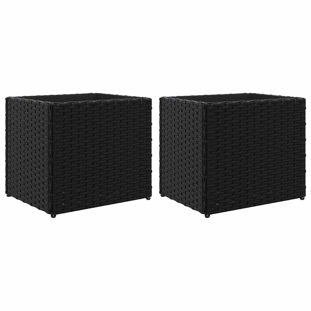 2 db fekete polyrattan kerti ültetőláda 36x30x32 cm