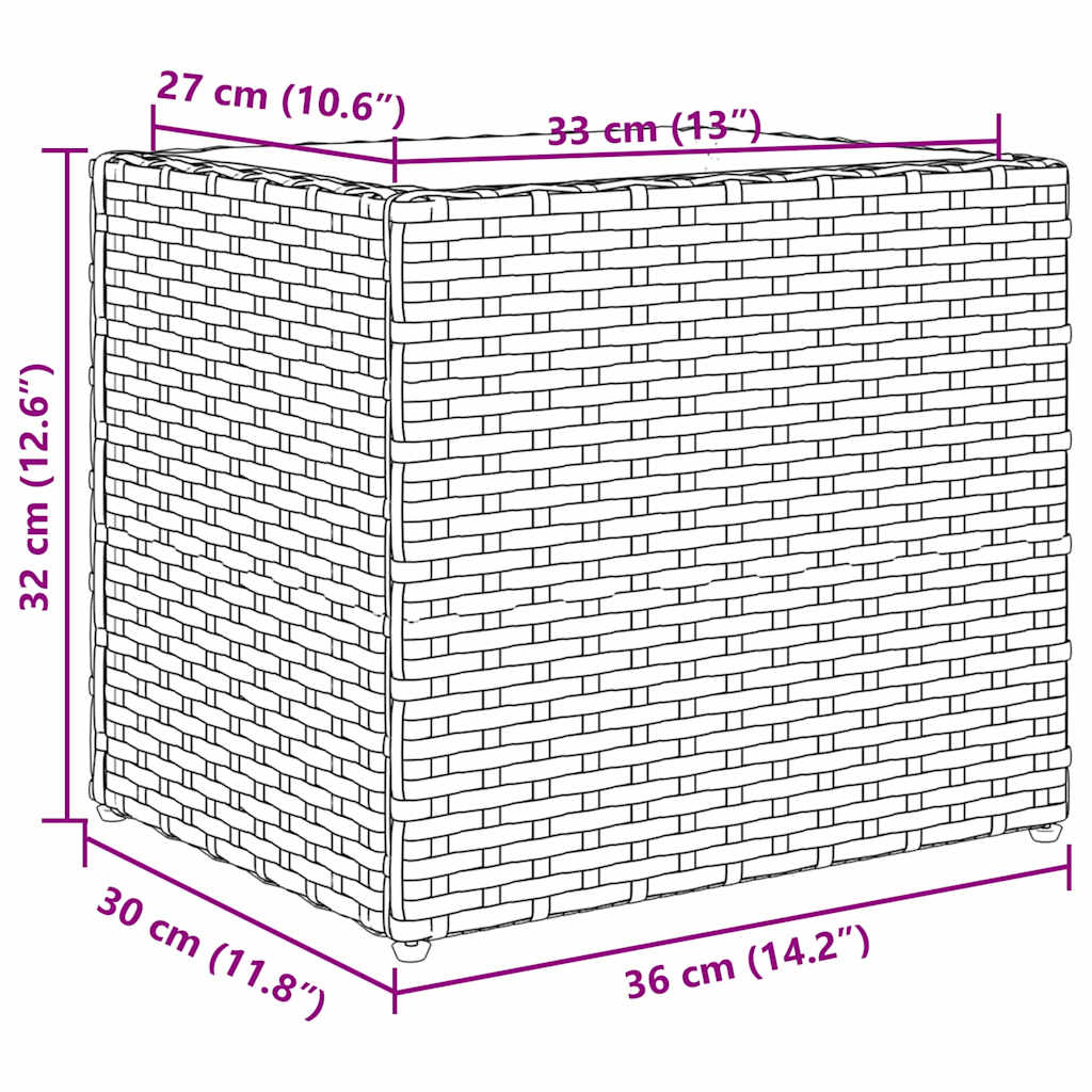 2 db fekete polyrattan kerti ültetőláda 36x30x32 cm