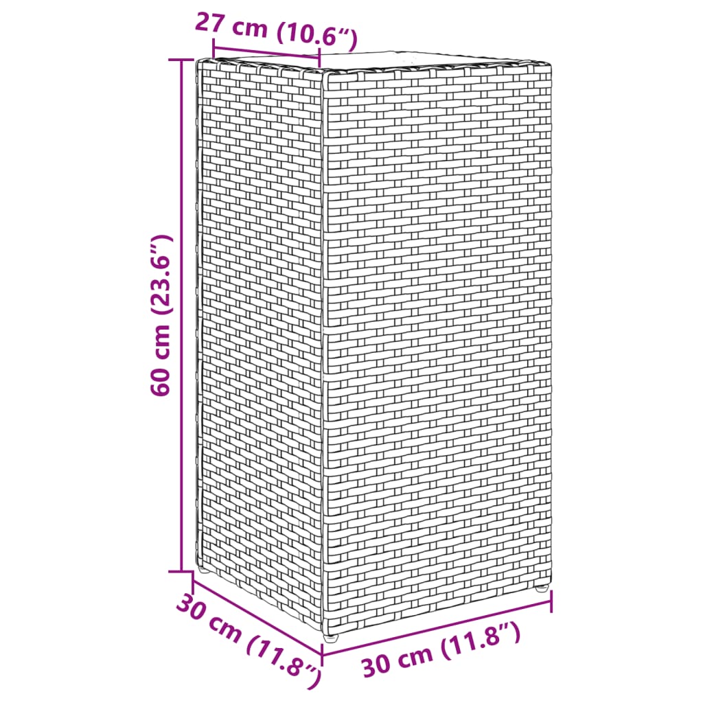 Szürke polyrattan kerti ültetőláda 30x30x60 cm