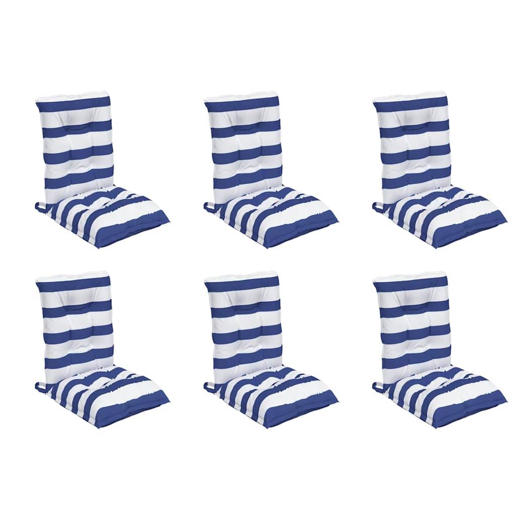 6 db kék és fehér csíkos szövet alacsony háttámlájú székpárna