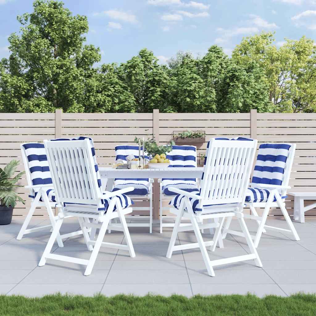 6 db kék és fehér csíkos szövet alacsony háttámlájú székpárna