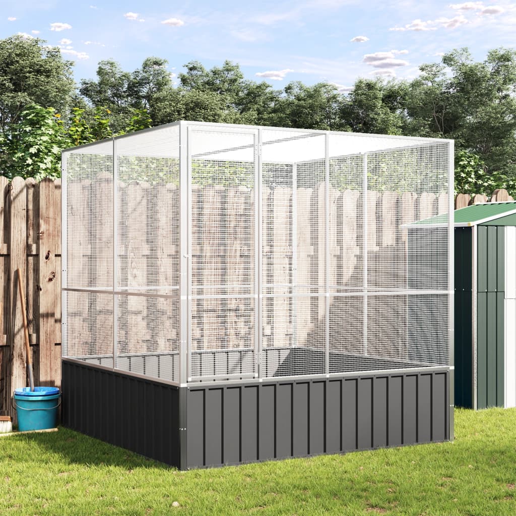 Ezüstszínű acél madárház 211 x 207 x 212 cm