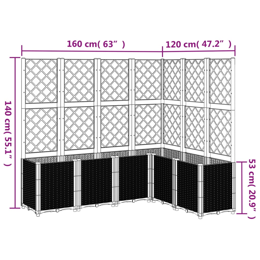 Világosszürke pp rácsos kerti ültetőláda 160 x 120 x 140 cm