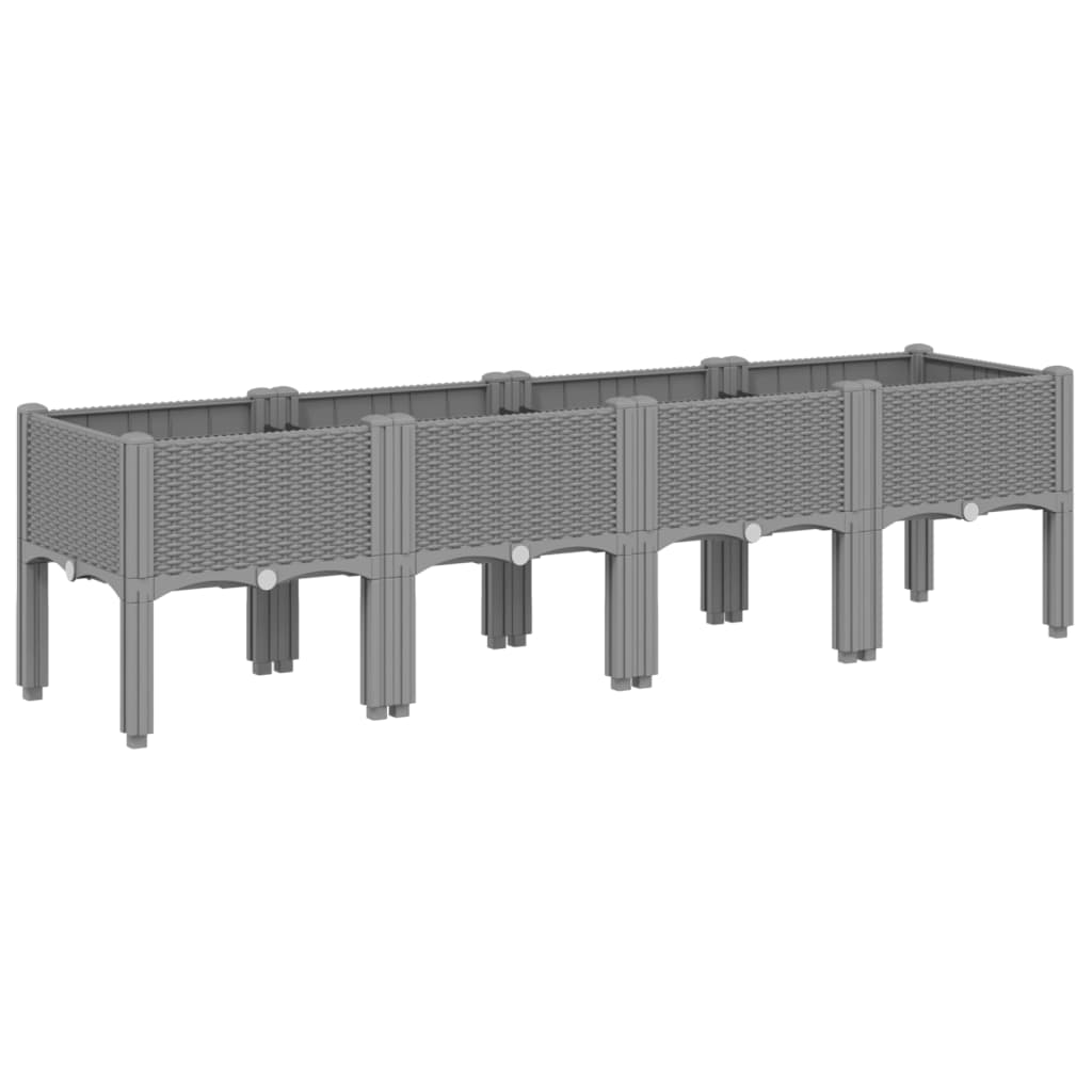 Világosszürke pp rácsos kerti ültetőláda 160 x 40 x 42 cm