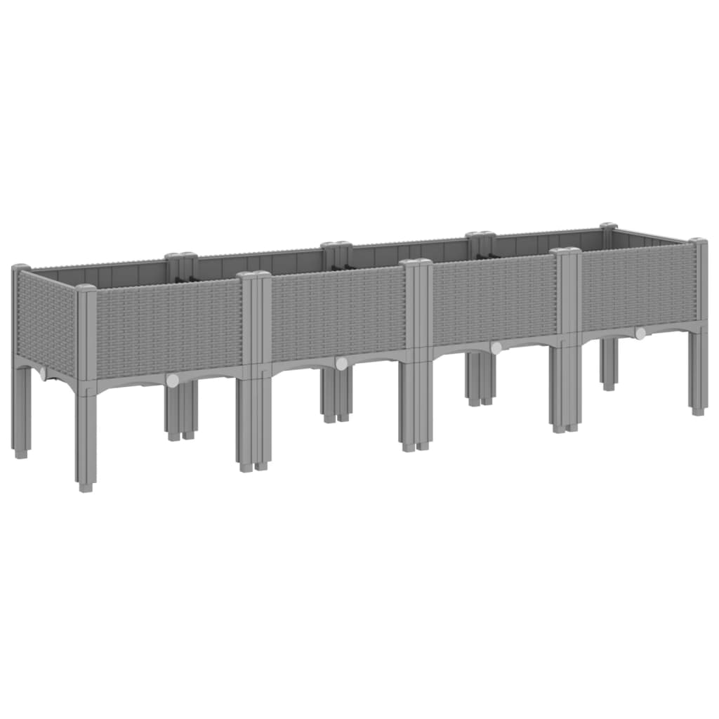 Világosszürke pp rácsos kerti ültetőláda 160 x 40 x 42 cm