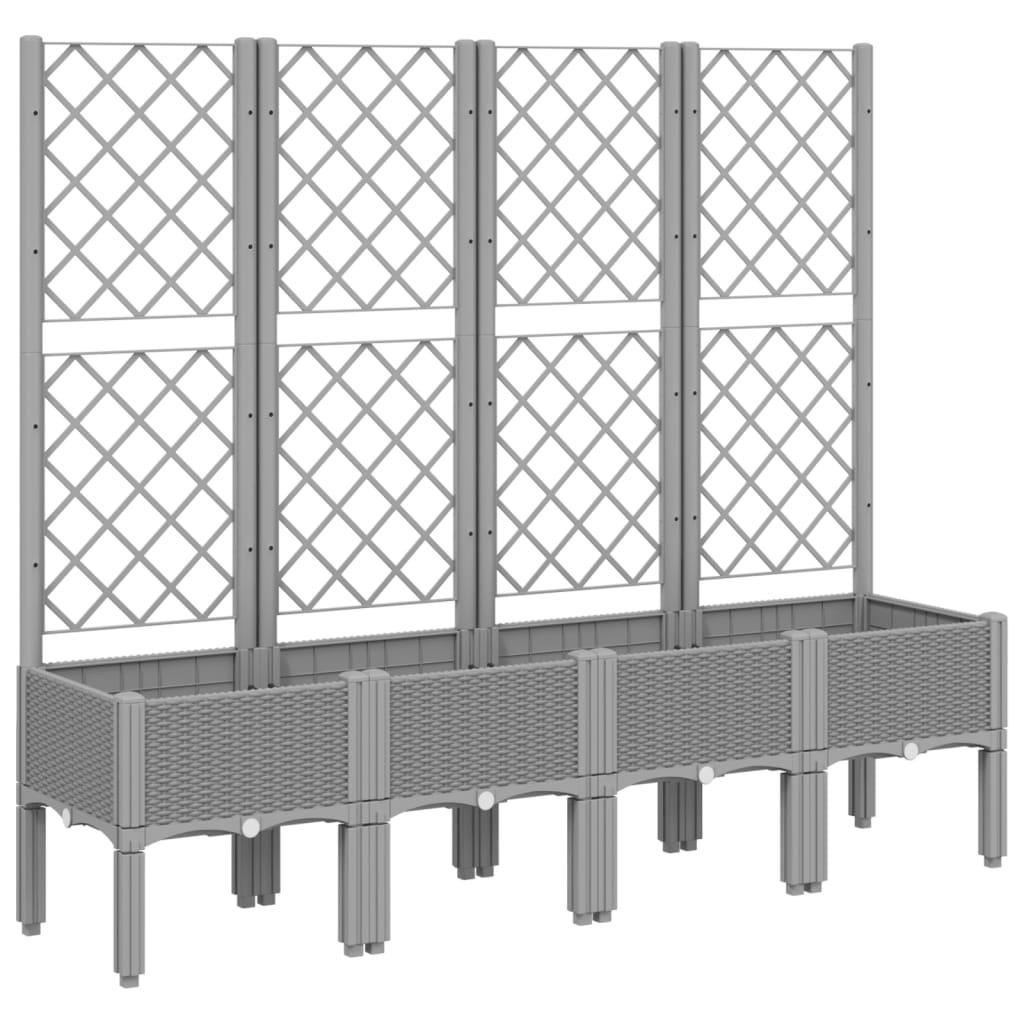 Világosszürke pp rácsos kerti ültetőláda 160 x 40 x 142 cm