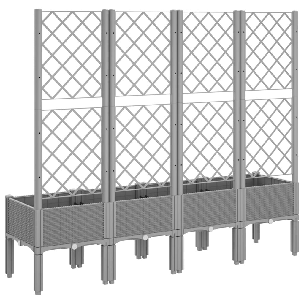 Világosszürke pp rácsos kerti ültetőláda 160 x 40 x 142 cm