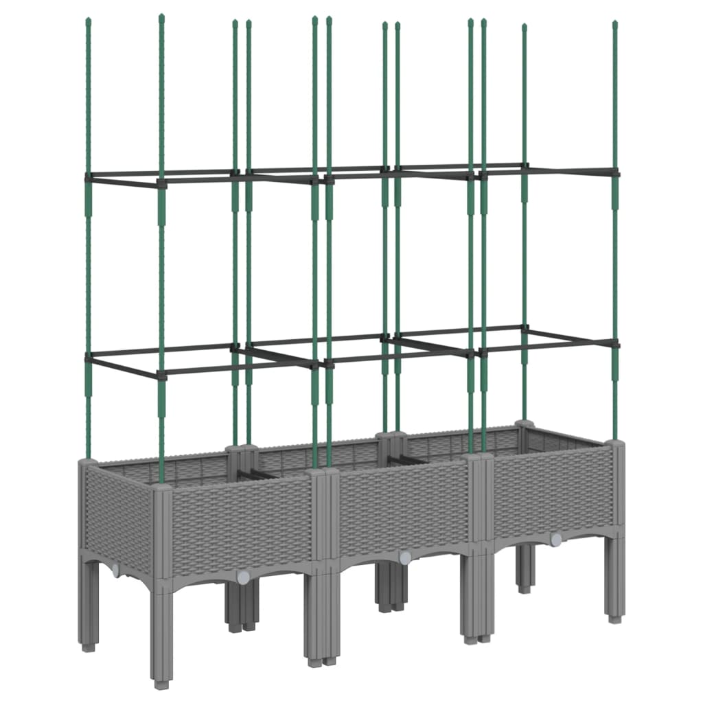 Világosszürke pp rácsos kerti ültetőláda 120 x 40 x 142,5 cm