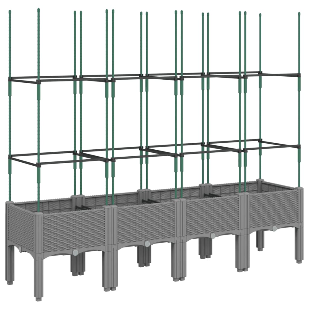 Világosszürke pp rácsos kerti ültetőláda 160 x 40 x 142,5 cm