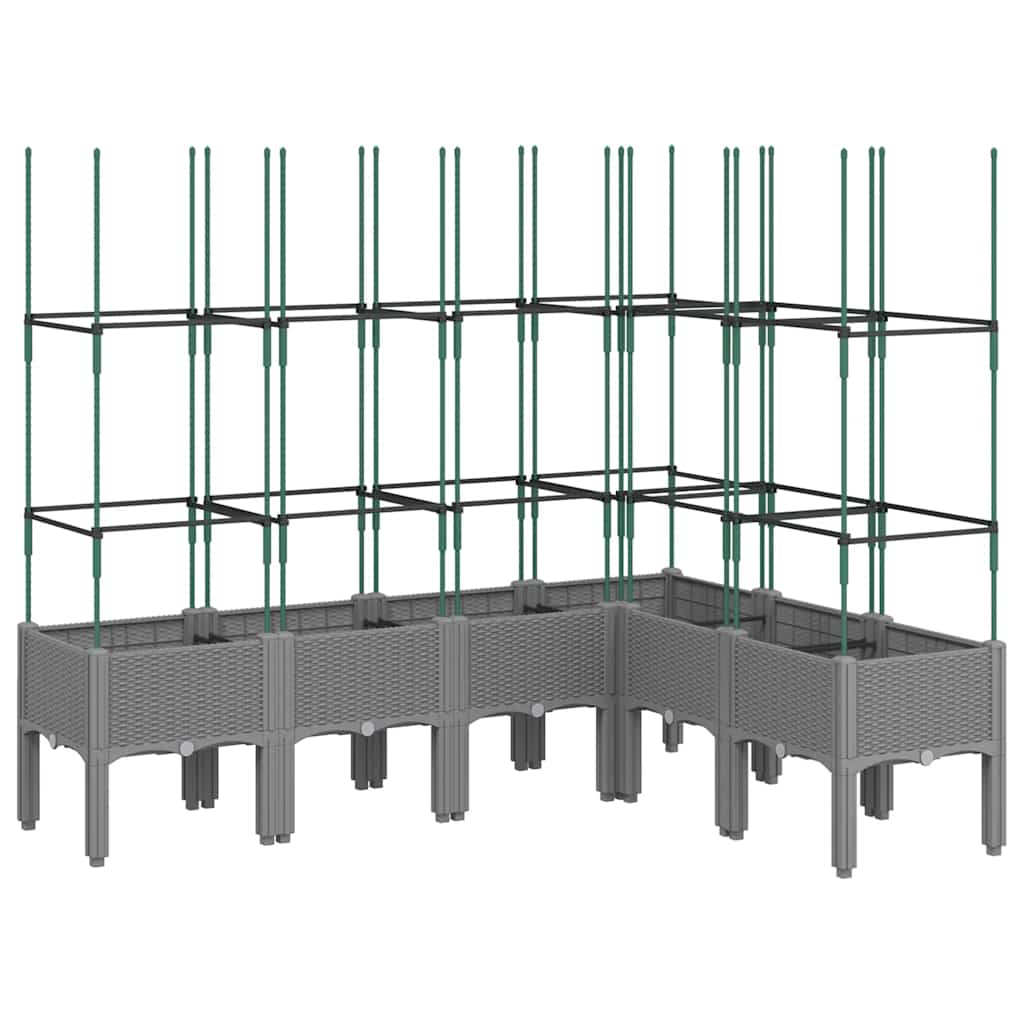 Világosszürke pp rácsos kerti ültetőláda 160 x 120 x 142,5 cm