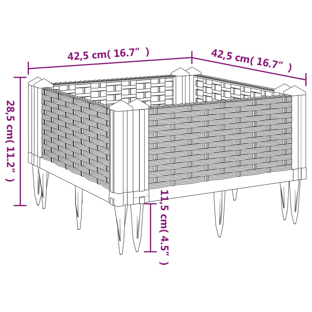 Szürke pp kerti virágláda cövekekkel 42,5 x 42,5 x 28,5 cm Szürke pp kerti virágláda cövekekkel 42,5 x 42,5 x 28,5 cm