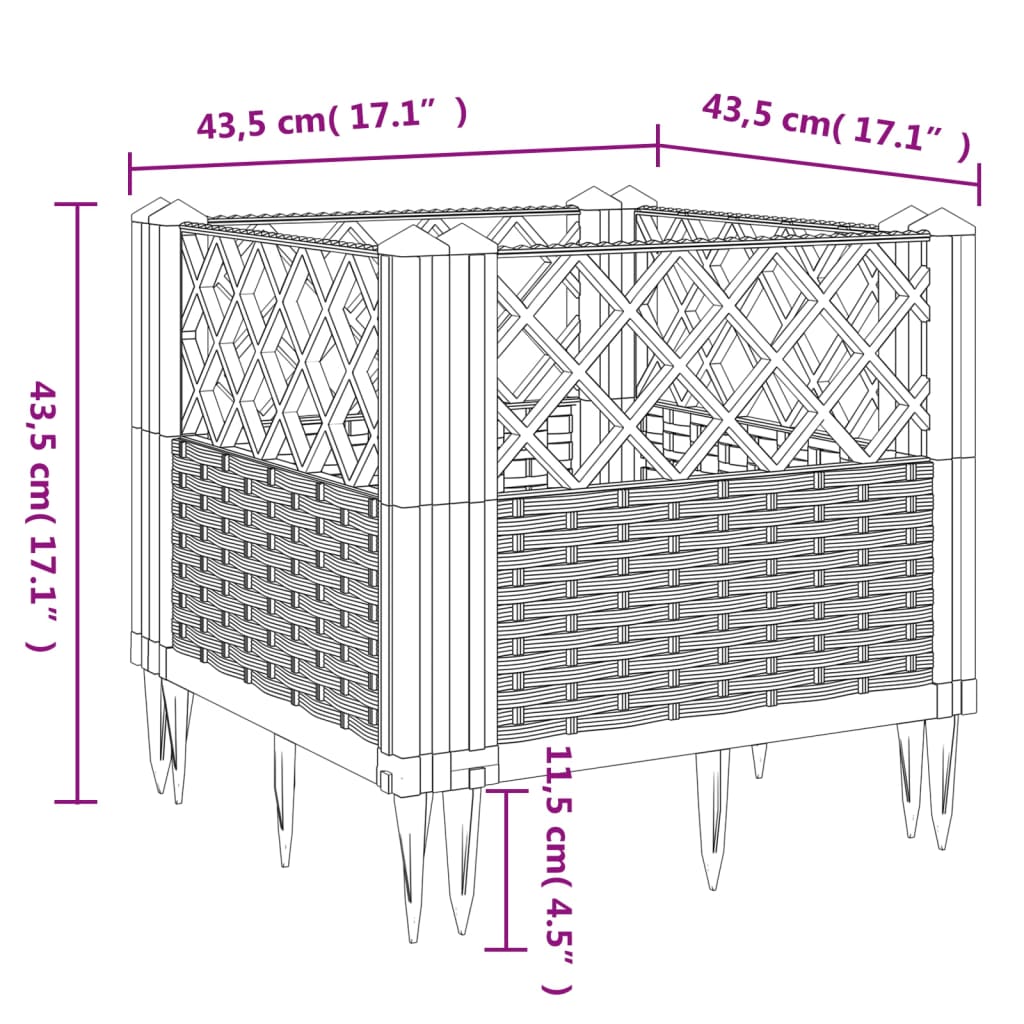 Világosszürke pp kerti virágláda cövekekkel 43,5x43,5x43,5 cm