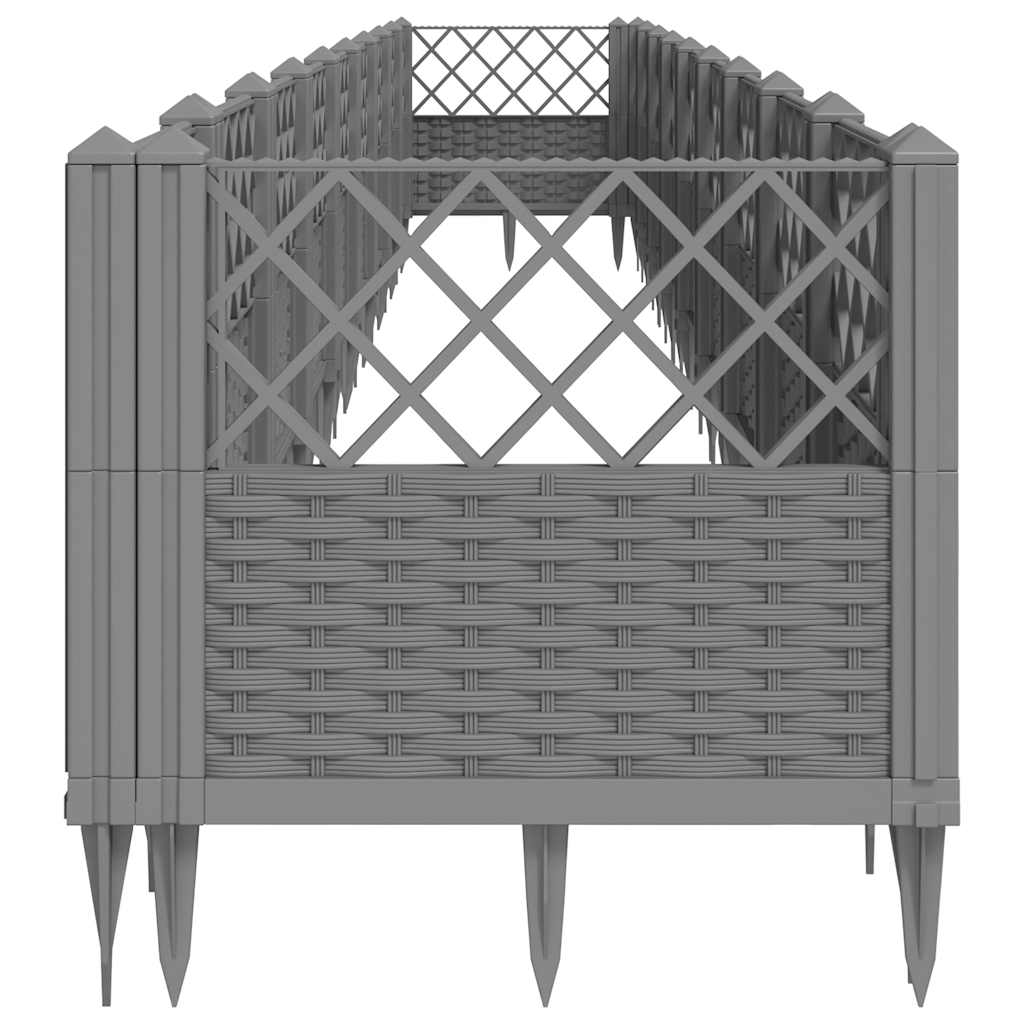 Világosszürke pp kerti virágláda cövekekkel 363,5x43,5x43,5 cm