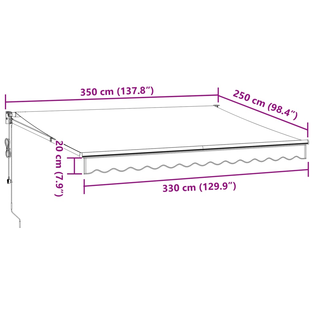 Antracit/fehér szövet/alumínium behúzható napellenző 3,5x2,5m