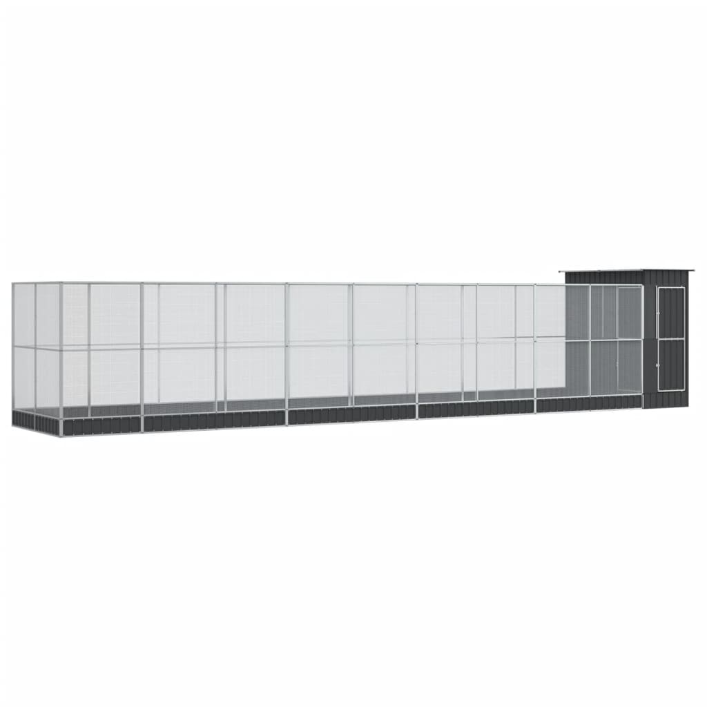 Ezüstszínű acél madárház bővítménnyel 1037 x 203 x 216 cm Ezüstszínű acél madárház bővítménnyel 1037 x 203 x 216 cm