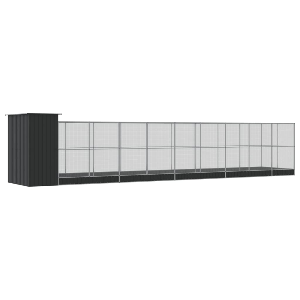 Ezüstszínű acél madárház bővítménnyel 1037 x 203 x 216 cm Ezüstszínű acél madárház bővítménnyel 1037 x 203 x 216 cm