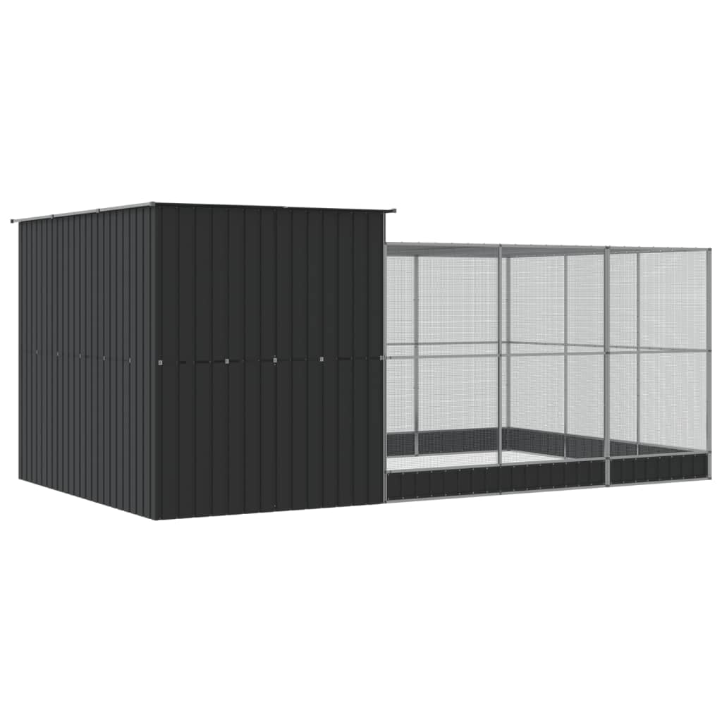 Ezüstszínű acél madárház bővítménnyel 497 x 303 x 216 cm