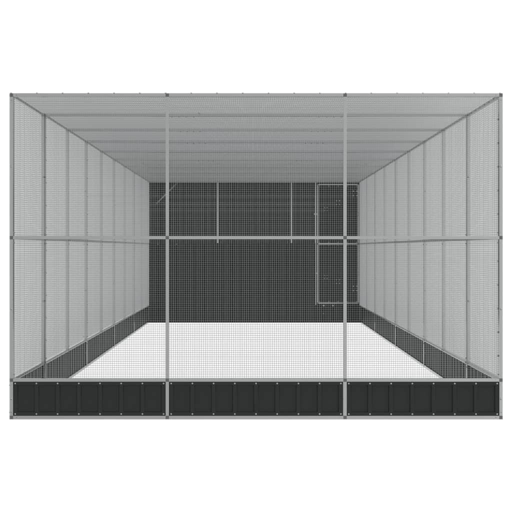 Ezüstszínű acél madárház bővítménnyel 1118 x 303 x 216 cm