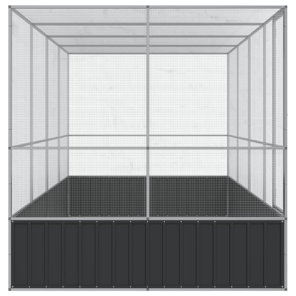 Ezüstszínű acél madárház bővítménnyel 418x207x212 cm
