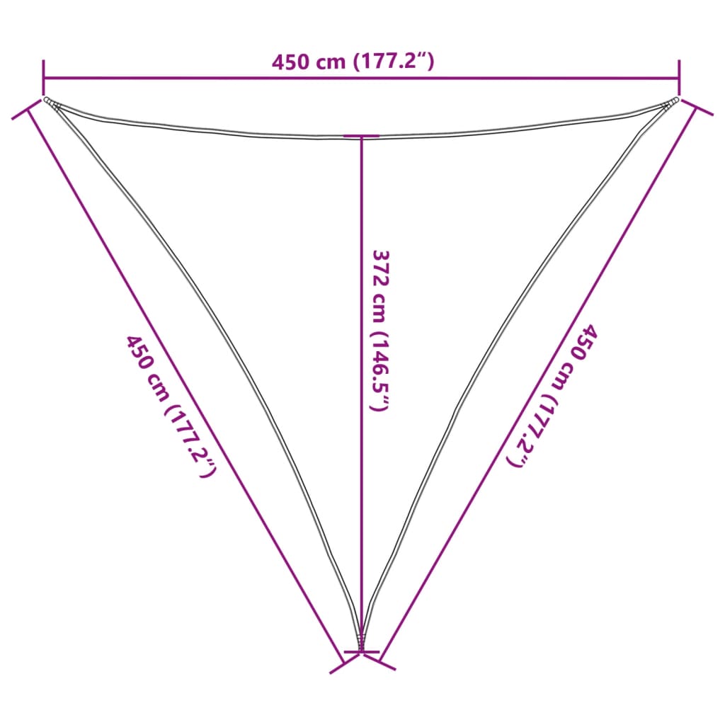 Szürke 100% poliészter oxford szövet napvitorla 4,5x4,5x4,5 m