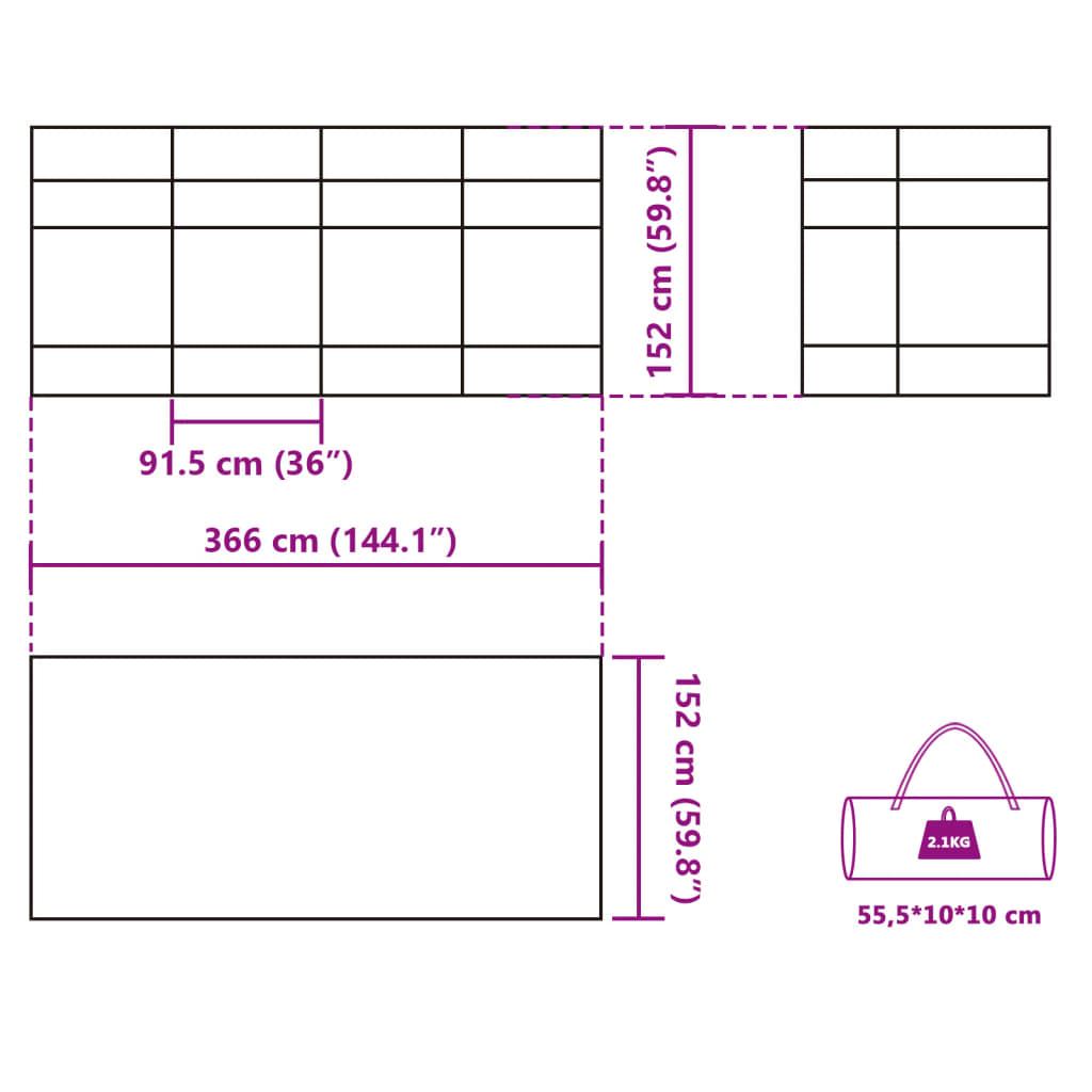 Kék vízálló szélfogó kempingponyva 366 x 152 x 152 cm