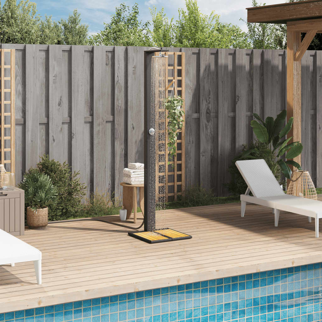Fekete polyrattan és akácfa kültéri zuhanyzó 50 x 55 x 224 cm Fekete polyrattan és akácfa kültéri zuhanyzó 50 x 55 x 224 cm