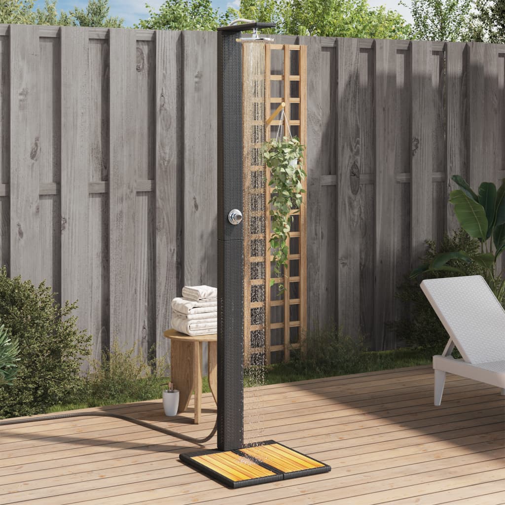 Fekete polyrattan és akácfa kültéri zuhanyzó 50 x 55 x 224 cm Fekete polyrattan és akácfa kültéri zuhanyzó 50 x 55 x 224 cm