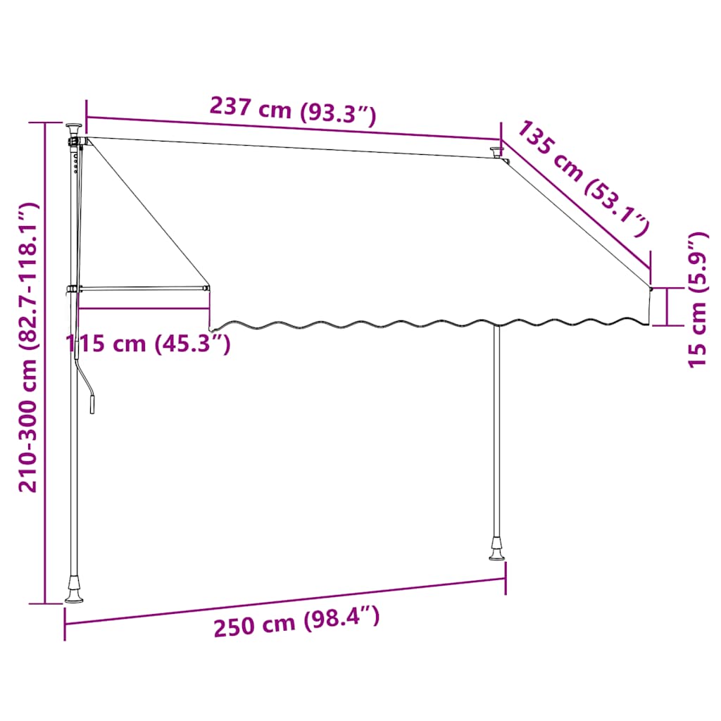 Antracit szövet és acél feltekerhető napellenző 250 x 150 cm