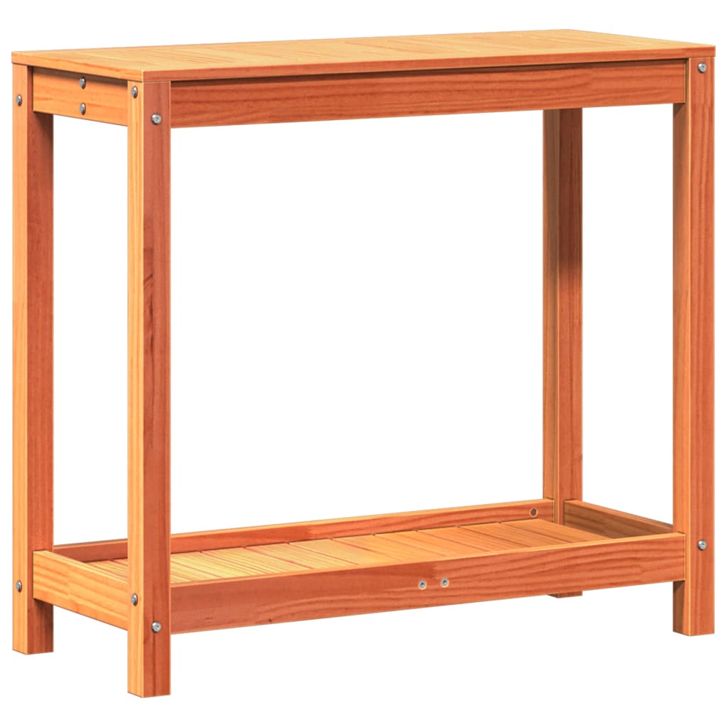 Viaszbarna tömör fenyőfa ültetőasztal polccal 82,5 x 35 x 75 cm