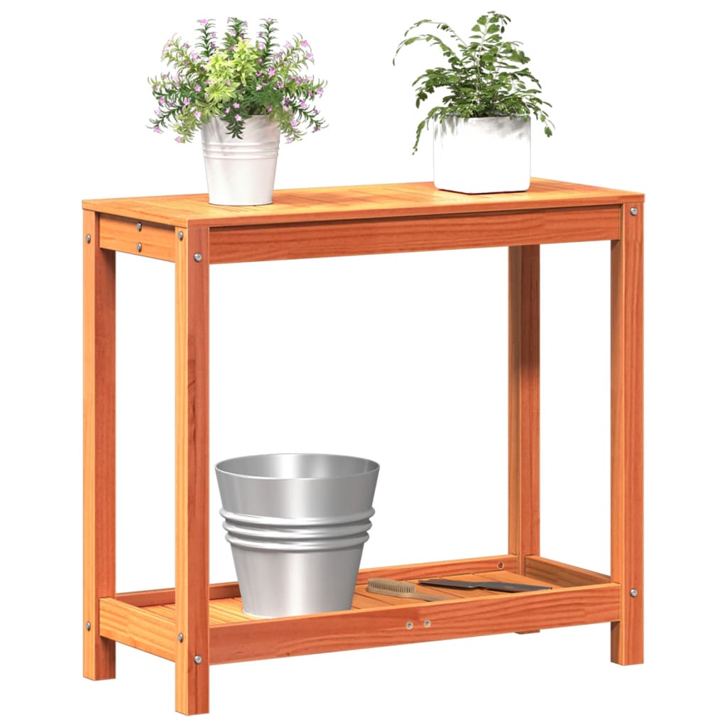 Viaszbarna tömör fenyőfa ültetőasztal polccal 82,5 x 35 x 75 cm